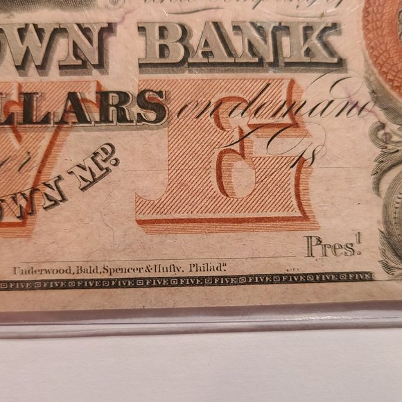 Hagerstown Bank $5 Obsolete Banknote, Ca. 1850s - Picture 5 of 7